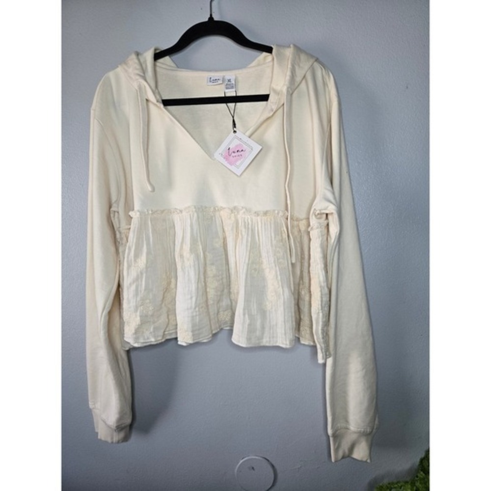 Luna Skies XL Boho Hoodie Top Lace Gauze Cottagecore Soft Girl‎ NWT